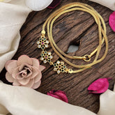 Vriksham Handcrafted With Floral Moggapu Pendant Mugapp Gold Chain-White Red &Green-G19578